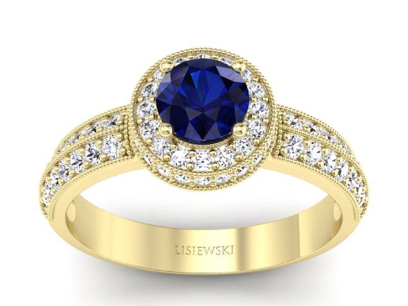 Złoty pierścionek z szafirem i brylantami - p16418zsz