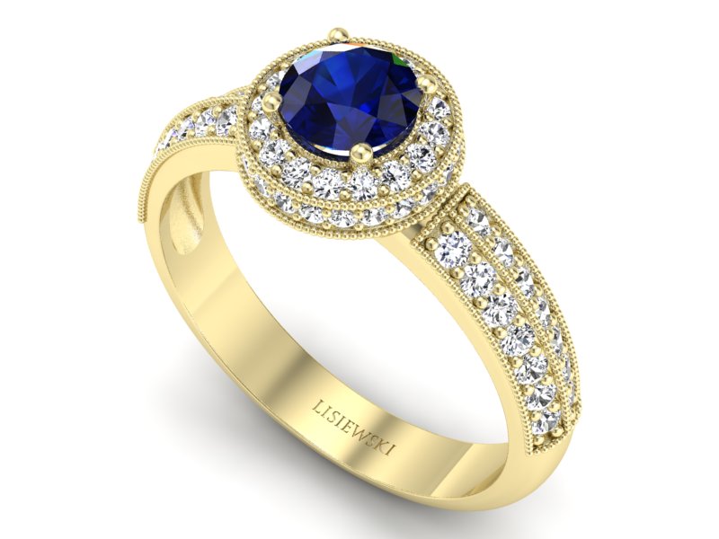 Złoty pierścionek z szafirem i brylantami - p16418zsz — zdjęcie 3