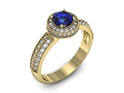 Złoty pierścionek z szafirem i diamentami - p16418zszc
