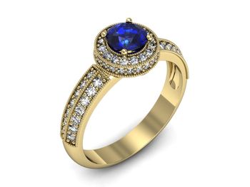 Złoty pierścionek z szafirem i diamentami - p16418zszc - 1