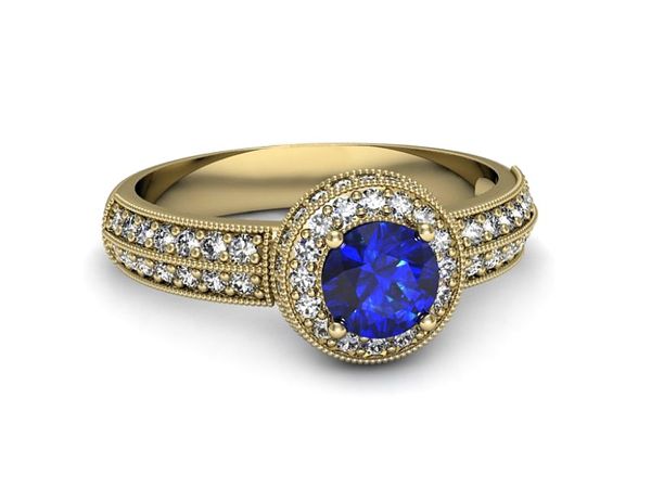 Złoty pierścionek z szafirem i diamentami - p16418zszc
