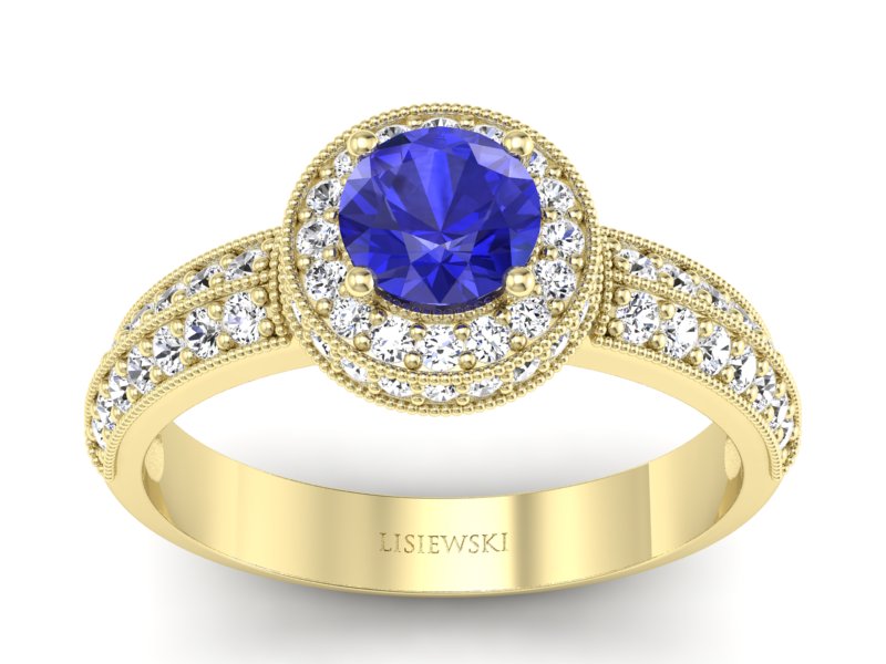 Złoty pierścionek z szafirem i diamentami - p16418zszc