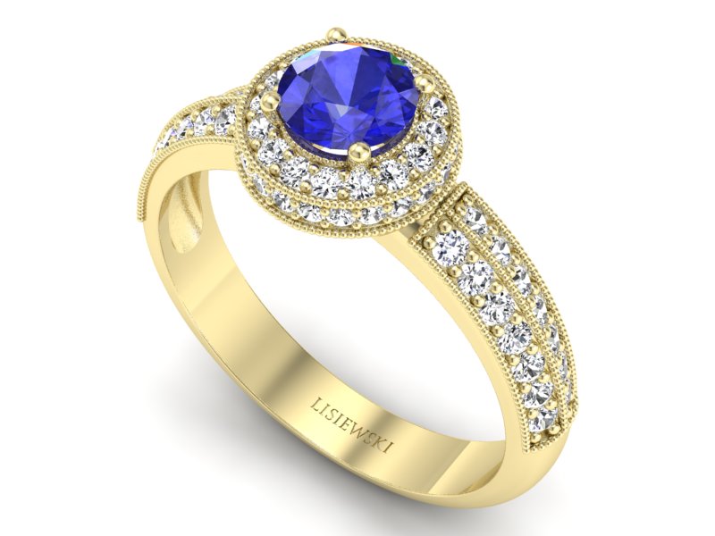 Złoty pierścionek z szafirem i diamentami - p16418zszc — zdjęcie 3