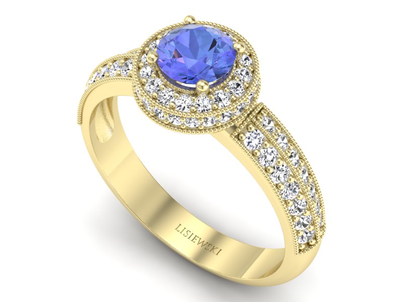 Pierścionek z tanzanitem i brylantami żółte złoto - p16418zt — zdjęcie 3