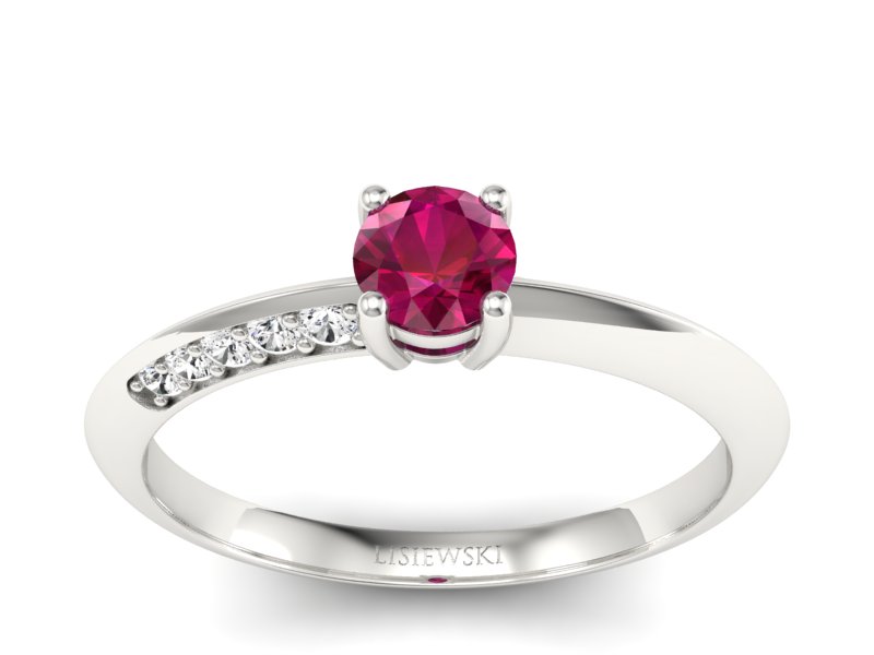 Pierścionek z rubinem i brylantami białe złoto - p16421br