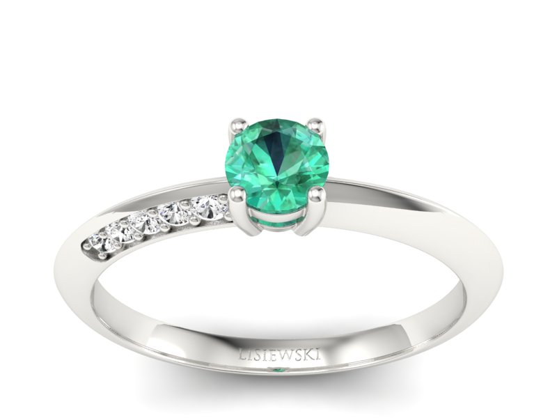 Złoty pierścionek ze szmaragdem i brylantami - p16421bsm