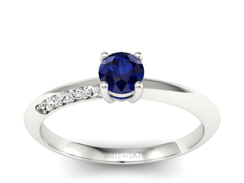 Pierścionek z szafirem i brylantami białe złoto - p16421bsz
