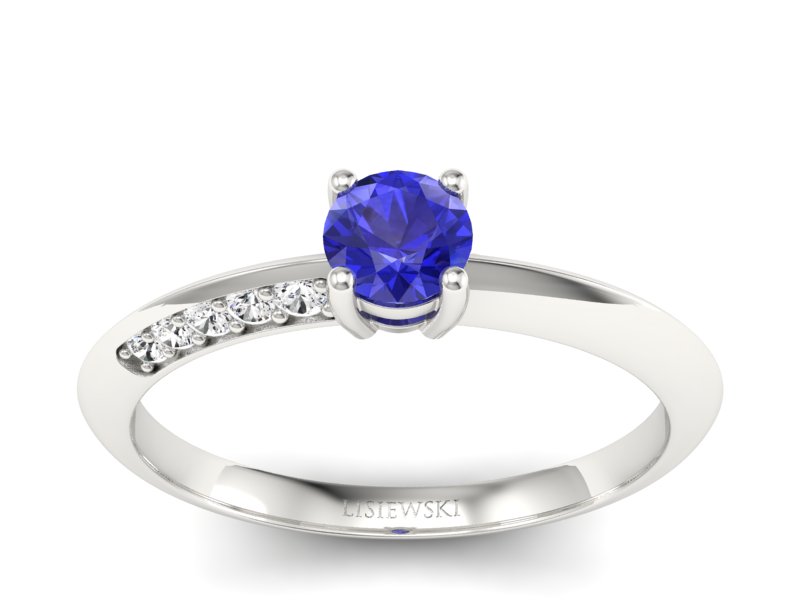 Pierścionek z szafirem i brylantami białe złoto - p16421bszc