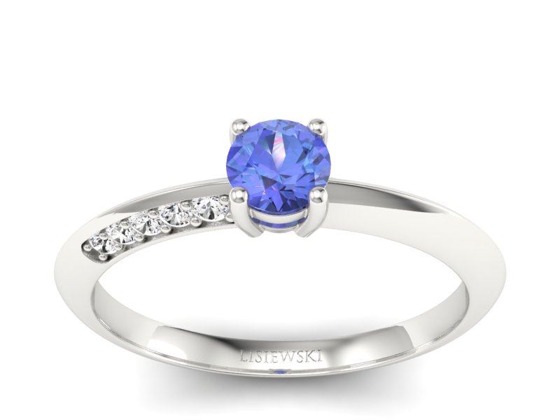 Pierścionek z tanzanitem białe złoto i brylantami - p16421bt