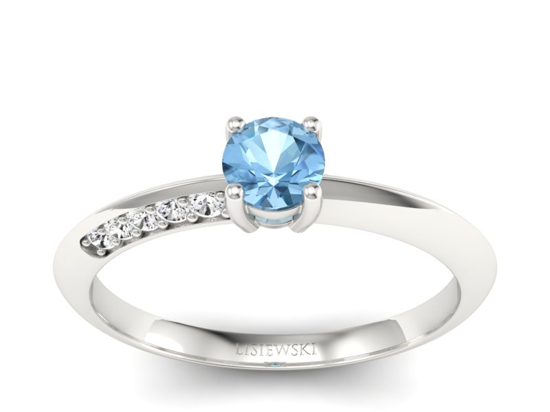Pierścionek z topazem i brylantami białe złoto - p16421btp
