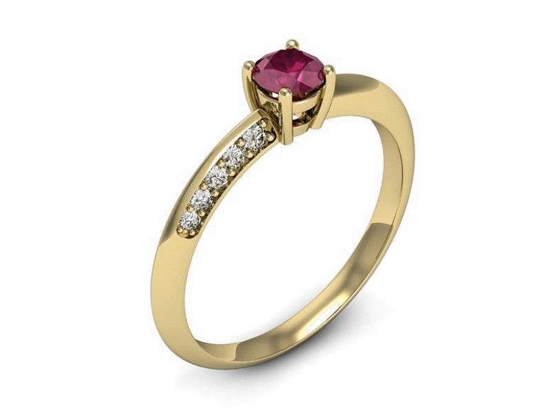 Złoty pierścionek z rubinem i brylantami złoto proba 585 - p16421zr