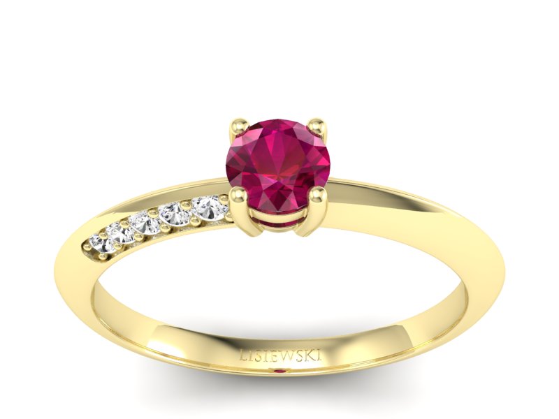 Złoty pierścionek z rubinem i brylantami - p16421zr