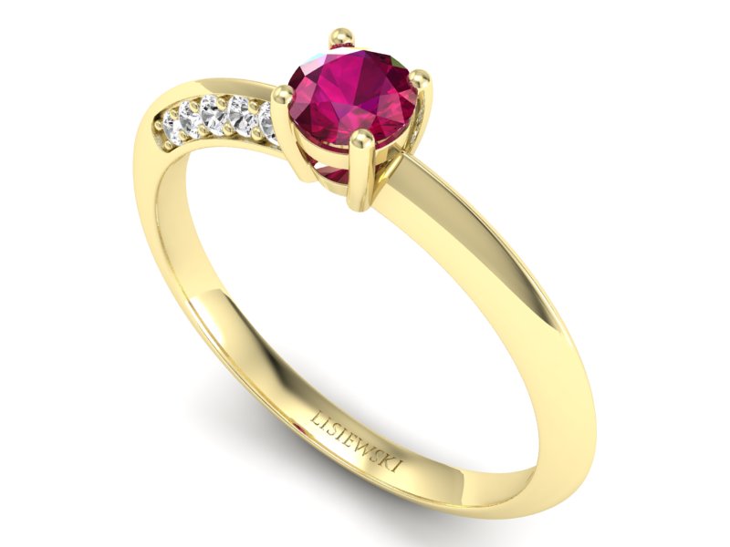 Złoty pierścionek z rubinem i brylantami - p16421zr — zdjęcie 3