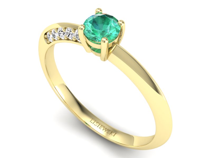 Złoty pierścionek ze szmaragdem i diamentami - p16421zsm — zdjęcie 3