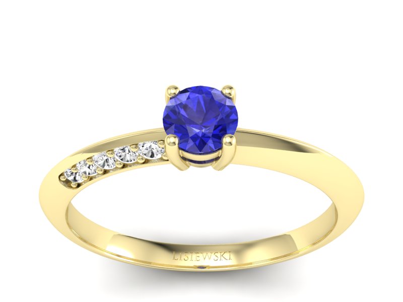 Złoty pierścionek z szafirem i diamentami - p16421zszc