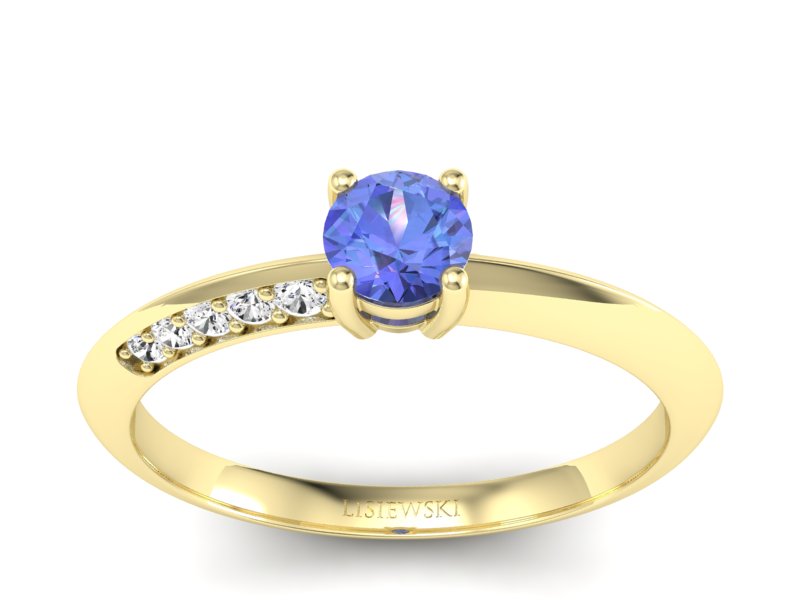 Pierścionek z tanzanitem i brylantami żółte złoto - p16421zt
