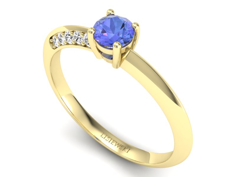 Pierścionek z tanzanitem i brylantami żółte złoto - p16421zt — zdjęcie 3