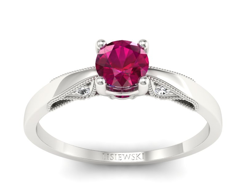 Pierścionek z rubinem i brylantami białe złoto - p16435br