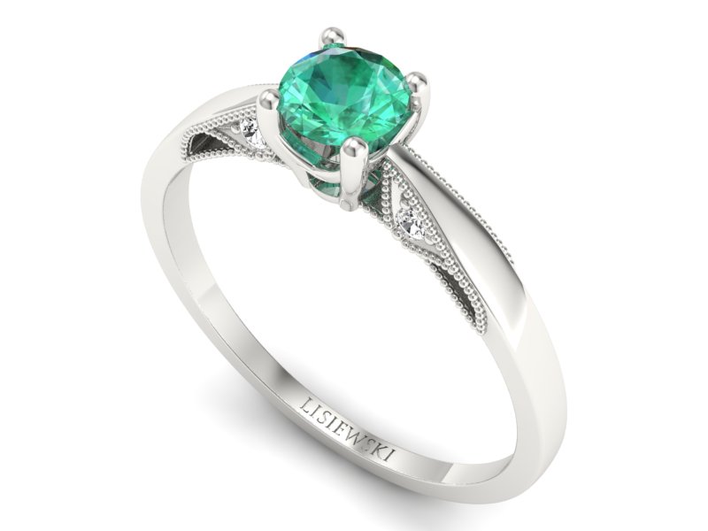 Złoty pierścionek ze szmaragdem i brylantami - p16435bsm — zdjęcie 3