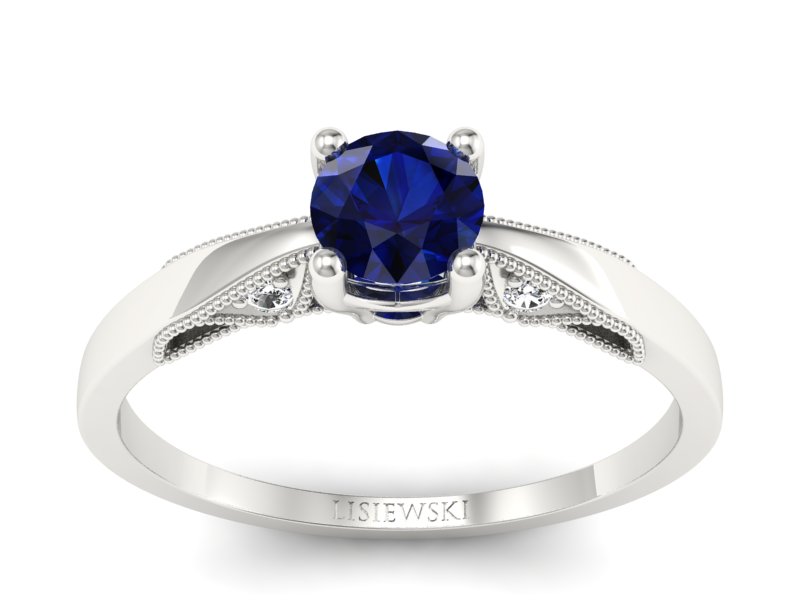 Pierścionek z szafirem i brylantami białe złoto - p16435bsz