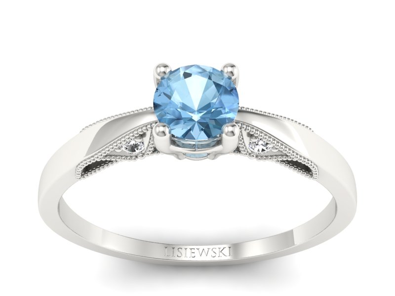 Pierścionek z topazem i brylantami białe złoto - p16435btp