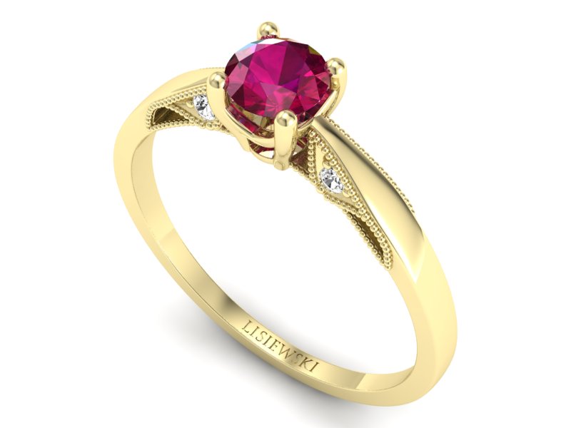Pierścionek z rubinem i brylantami żółte złoto - p16435zr — zdjęcie 3