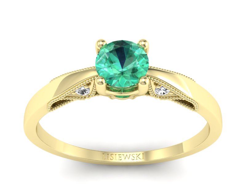 Złoty pierścionek ze szmaragdem i diamentami - p16435zsm
