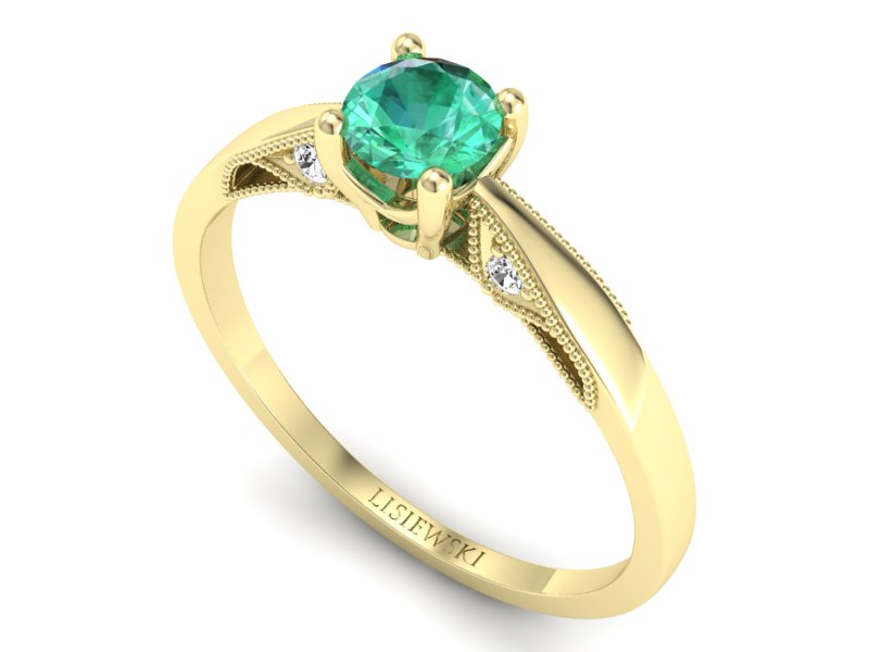 Złoty pierścionek ze szmaragdem i diamentami - p16435zsm — zdjęcie 3