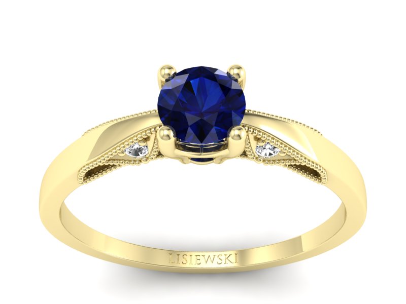 Złoty pierścionek z szafirem i diamentami - p16435zsz