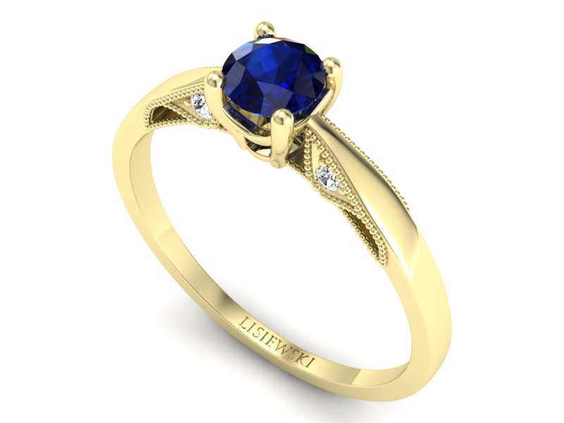 Złoty pierścionek z szafirem i diamentami - p16435zsz — zdjęcie 3