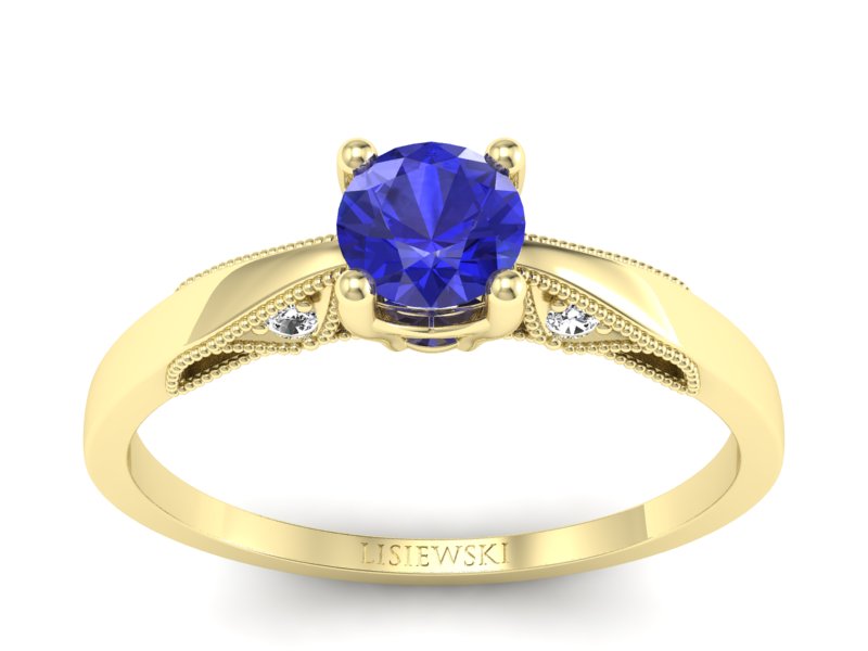 Złoty pierścionek z szafirem i diamentami - p16435zszc