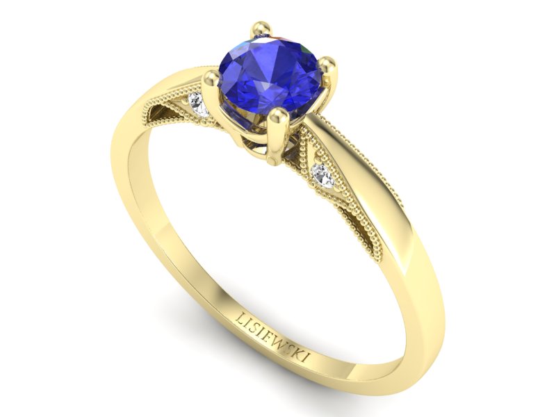 Złoty pierścionek z szafirem i diamentami - p16435zszc — zdjęcie 3