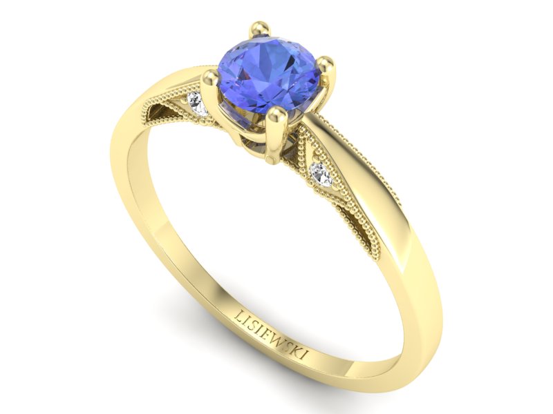 Pierścionek z tanzanitem i brylantami żółte złoto - p16435zt — zdjęcie 3