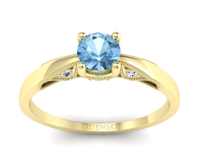 Pierścionek z topazem i brylantami żółte złoto - p16435ztp