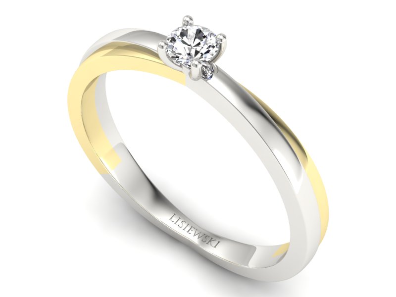 Pierścionek z brylantem białe żółte złoto - p16437bz — zdjęcie 3