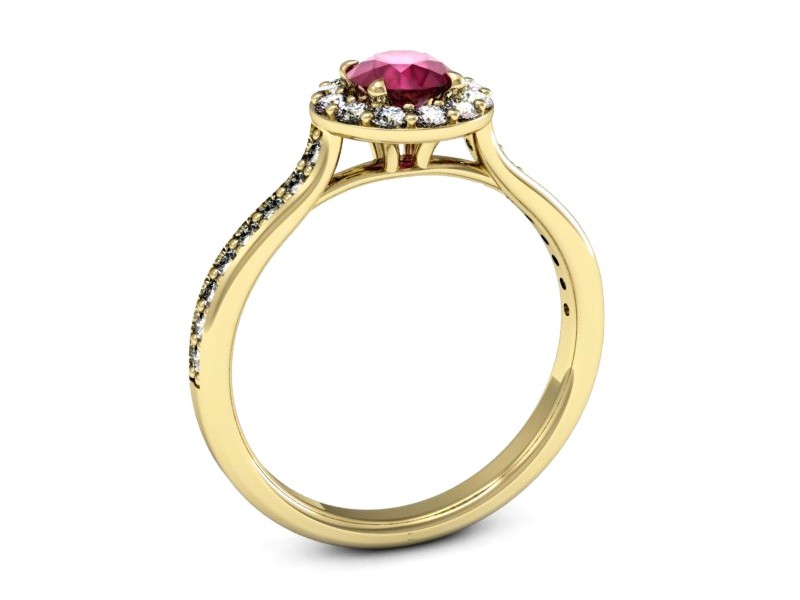 Pierścionek z rubinem i brylantami żółte złoto - p16439zr — zdjęcie 3