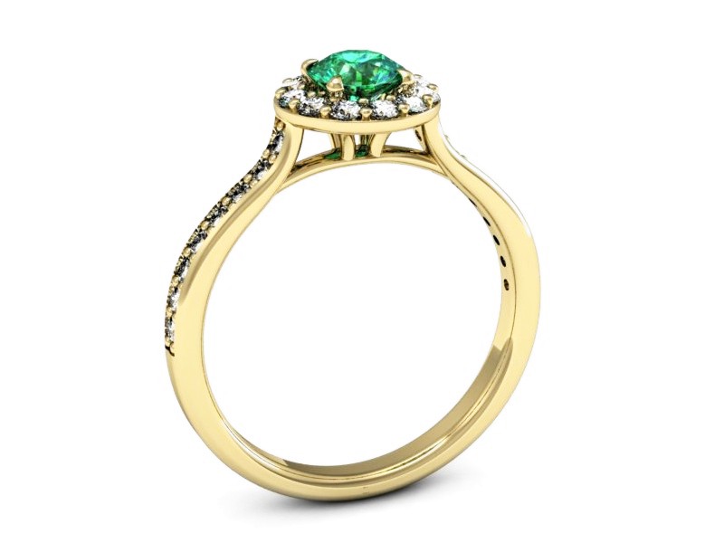 Złoty pierścionek ze szmaragdem i diamentami - p16439zsm — zdjęcie 3