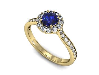 Złoty pierścionek z szafirem i diamentami - p16439zszc - 1