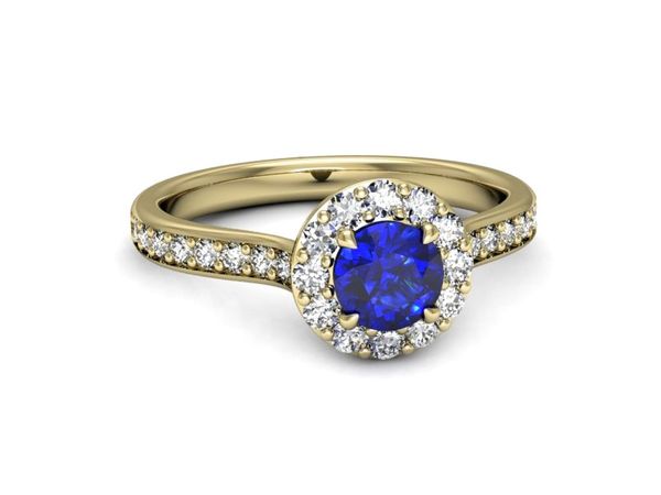 Złoty pierścionek z szafirem i diamentami złoto proba 585 - p16439zszc