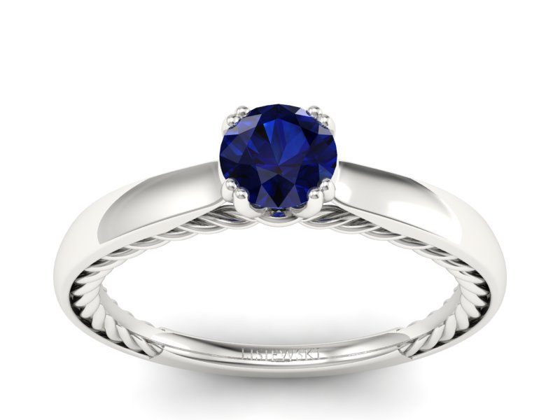 Złoty pierścionek z szafirem białe złoto - p16443bsz