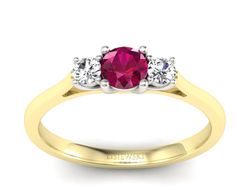 Pierścionek rubin i diament żółte białe złoto - p16449zbr