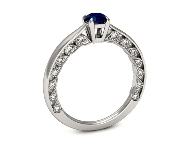 Pierścionek z szafirem i brylantami białe złoto - p16450bsz — zdjęcie 3