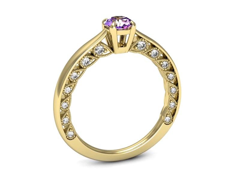 Pierścionek z ametystem i brylantami żółte złoto - p16450zat — zdjęcie 3