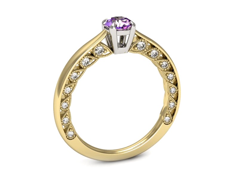 Pierścionek z ametystem i brylantami - p16450zbat — zdjęcie 3