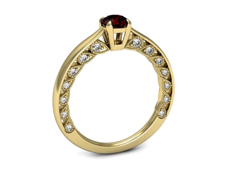 Złoty pierścionek z granatem i brylantami - p16450zgr - 3