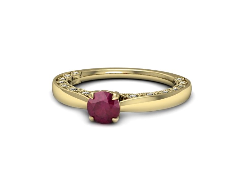 Złoty pierścionek z rubinem i brylantem - p16450zr — zdjęcie 2