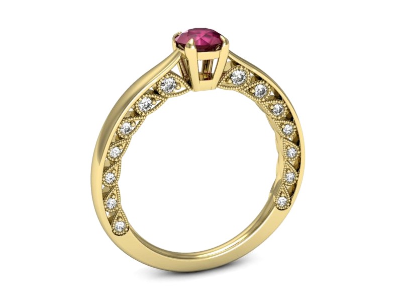 Złoty pierścionek z rubinem i brylantem - p16450zr — zdjęcie 3