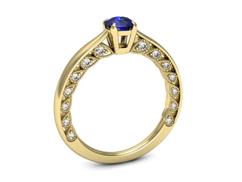 Złoty pierścionek z szafirem i brylantami - p16450zszc — zdjęcie 3