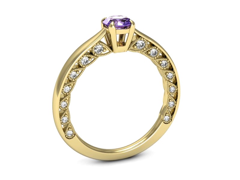 Pierścionek z tanzanitem i brylantami żółte złoto - p16450zt — zdjęcie 3