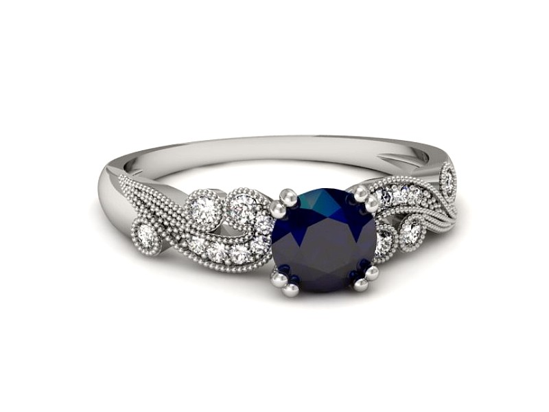 Pierścionek z szafirem i brylantami białe złoto - p16451bsz — zdjęcie 3